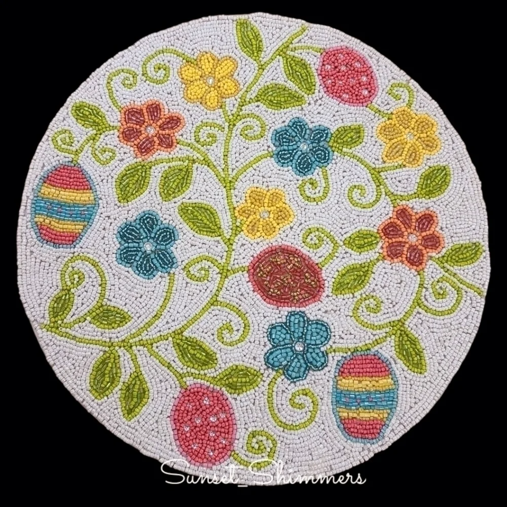 x2 SHABBY CHIC EASTER Egg & Flowers BEADED Jeweled PLACEMAT CHARGERS 14
